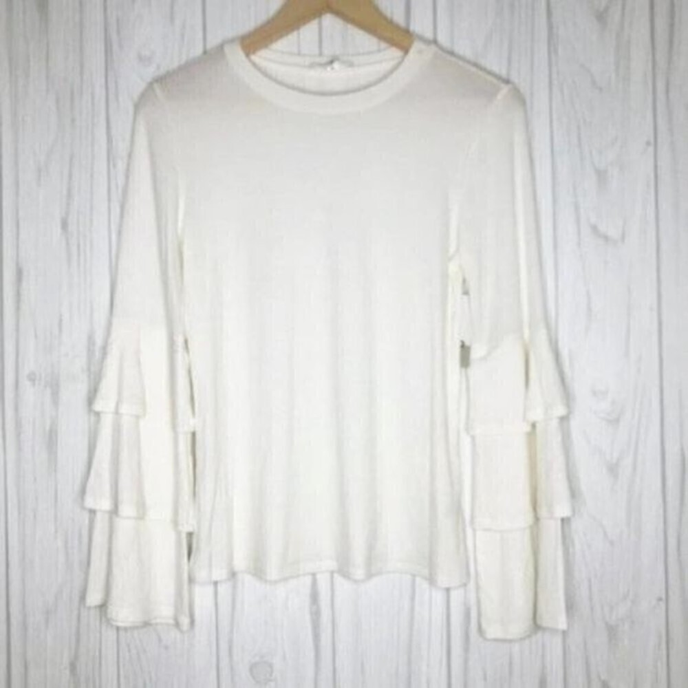 BP. Ruffle Sleeve Ribbed Ivory Sweater  - Picture 2 of 8